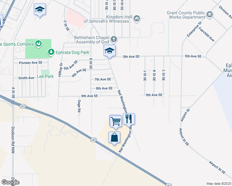 map of restaurants, bars, coffee shops, grocery stores, and more near 481 9th Avenue Southeast in Ephrata