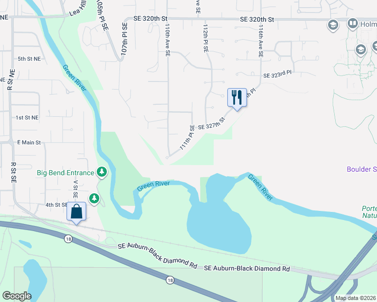 map of restaurants, bars, coffee shops, grocery stores, and more near 32736 111th Place Southeast in Auburn