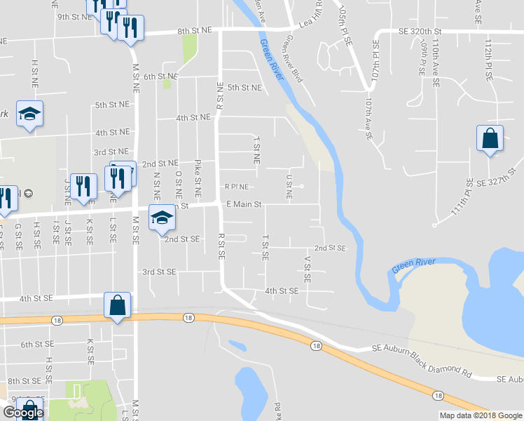 map of restaurants, bars, coffee shops, grocery stores, and more near 1716 East Main Street in Auburn