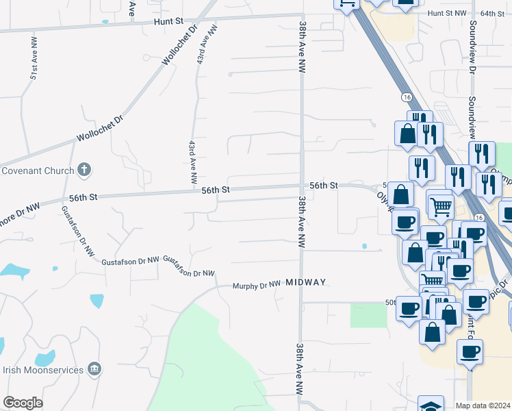 map of restaurants, bars, coffee shops, grocery stores, and more near 4002 55th Street Court Northwest in Gig Harbor