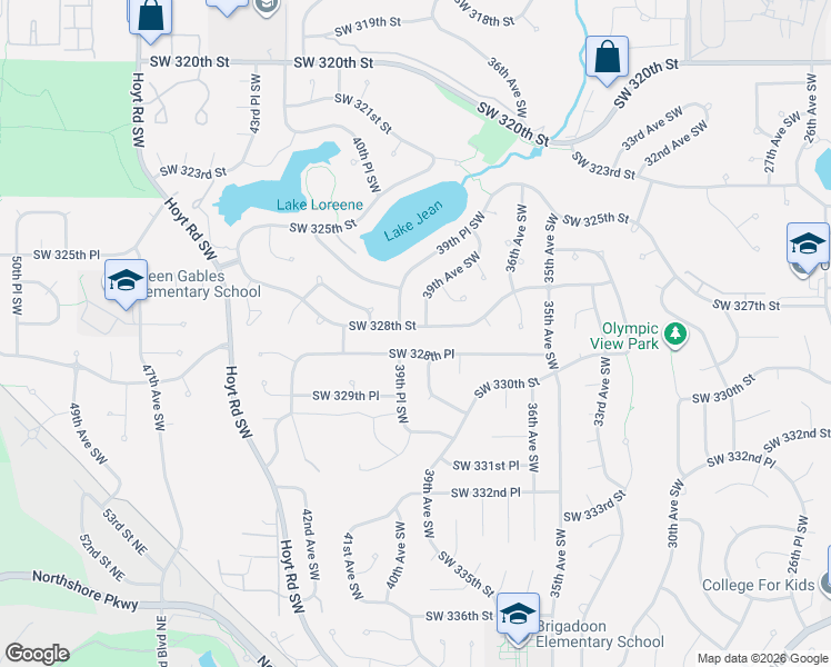 map of restaurants, bars, coffee shops, grocery stores, and more near 32737 39th Avenue Southwest in Federal Way
