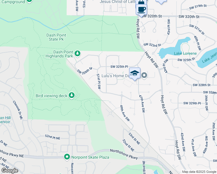 map of restaurants, bars, coffee shops, grocery stores, and more near 4926 Southwest 327th Place in Federal Way