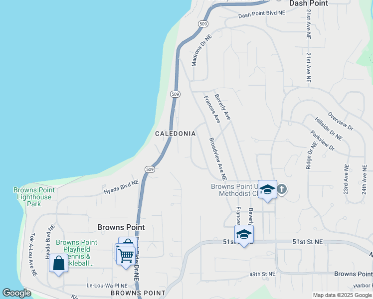 map of restaurants, bars, coffee shops, grocery stores, and more near 5758 Overlook Avenue Northeast in Tacoma