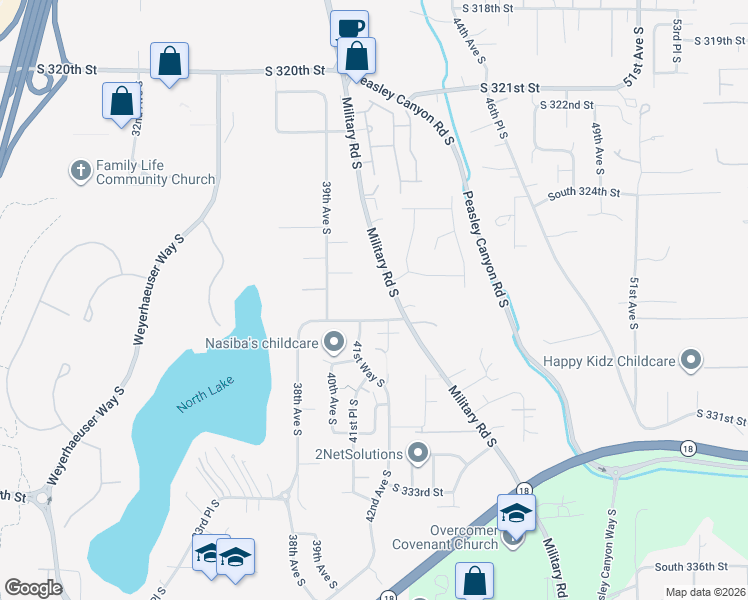 map of restaurants, bars, coffee shops, grocery stores, and more near 3925 South 326th Place in Federal Way