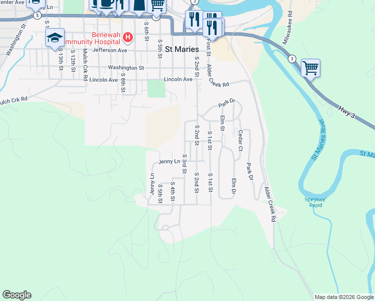 map of restaurants, bars, coffee shops, grocery stores, and more near 930 South 3rd Street in Saint Maries