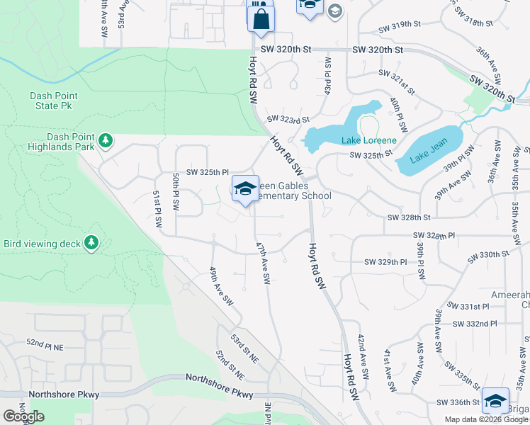 map of restaurants, bars, coffee shops, grocery stores, and more near 4626 Southwest 327th Place in Federal Way