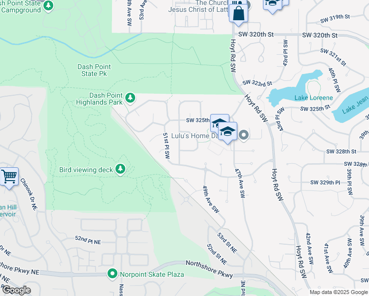 map of restaurants, bars, coffee shops, grocery stores, and more near 4926 Southwest 327th Place in Federal Way