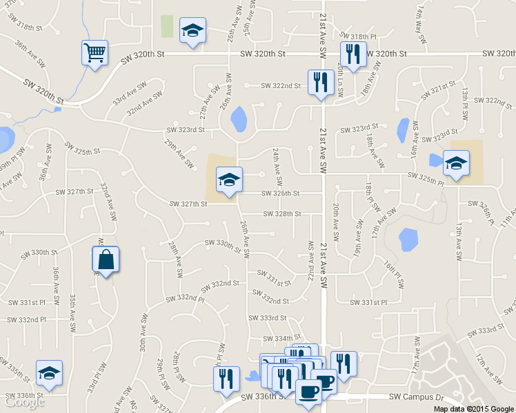 map of restaurants, bars, coffee shops, grocery stores, and more near 2442 Southwest 328th Street in Federal Way