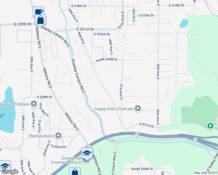 map of restaurants, bars, coffee shops, grocery stores, and more near 32626 46th Place South in Auburn