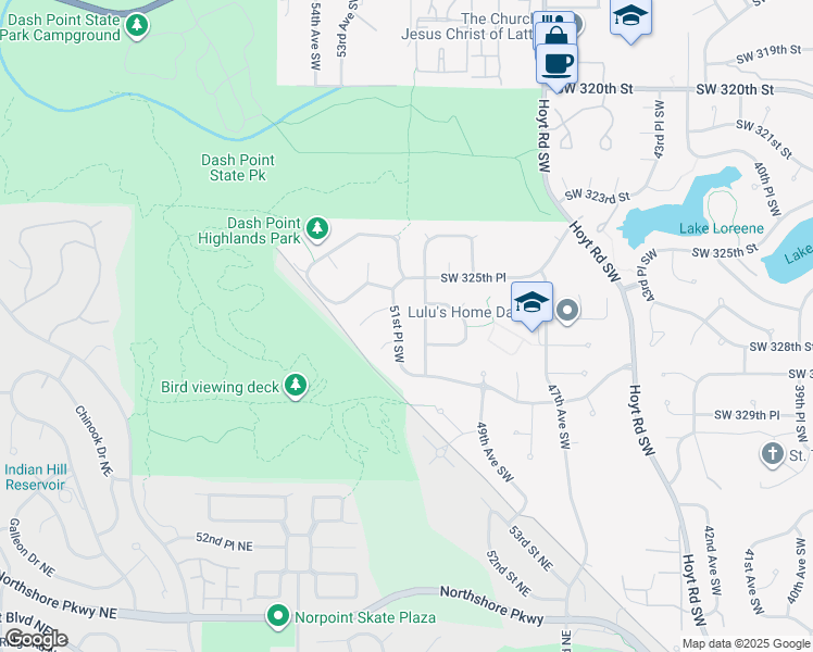 map of restaurants, bars, coffee shops, grocery stores, and more near 32634 51st Place Southwest in Federal Way