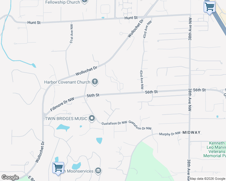 map of restaurants, bars, coffee shops, grocery stores, and more near 4605 56th Street Northwest in Gig Harbor