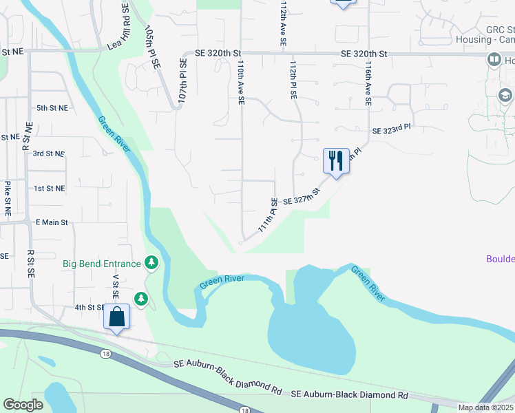 map of restaurants, bars, coffee shops, grocery stores, and more near 32720 110th Avenue Southeast in Auburn