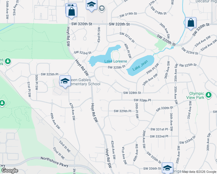 map of restaurants, bars, coffee shops, grocery stores, and more near 32810 42nd Avenue Southwest in Federal Way