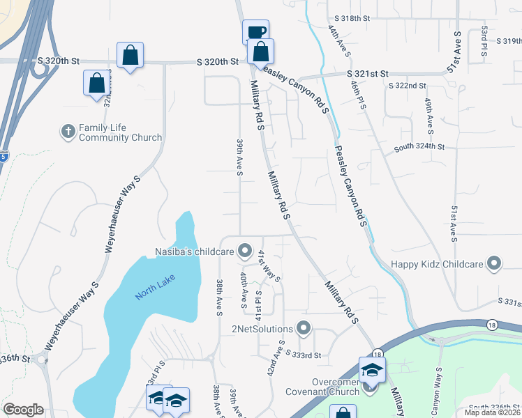 map of restaurants, bars, coffee shops, grocery stores, and more near 3925 South 326th Place in Federal Way