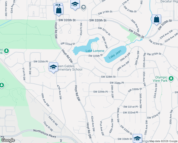 map of restaurants, bars, coffee shops, grocery stores, and more near 4203 Southwest 328th Street in Federal Way