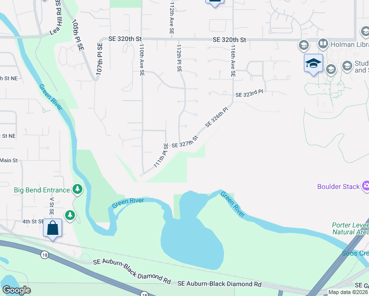 map of restaurants, bars, coffee shops, grocery stores, and more near 11225 Southeast 327th Street in Auburn