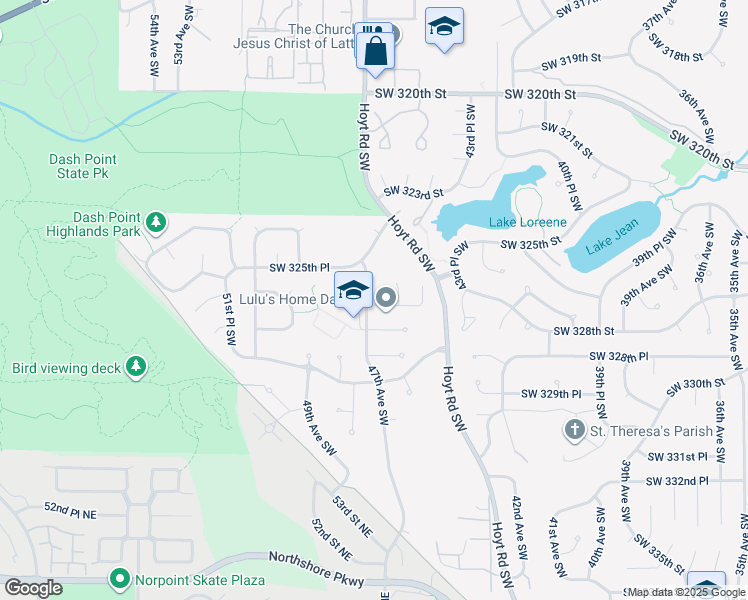 map of restaurants, bars, coffee shops, grocery stores, and more near 4626 Southwest 327th Place in Federal Way