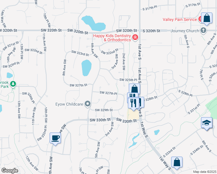 map of restaurants, bars, coffee shops, grocery stores, and more near 515 Southwest 326th Street in Federal Way