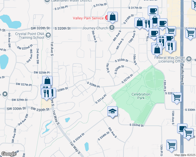 map of restaurants, bars, coffee shops, grocery stores, and more near 547 South 330th Place in Federal Way