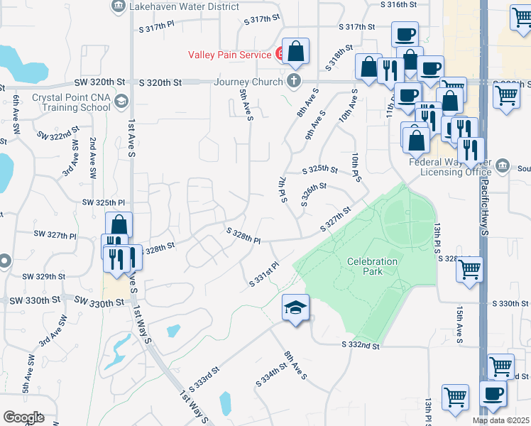 map of restaurants, bars, coffee shops, grocery stores, and more near 547 South 330th Place in Federal Way