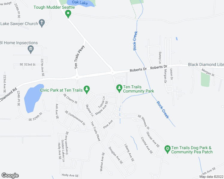 map of restaurants, bars, coffee shops, grocery stores, and more near 32607 Willow Avenue Southeast in Black Diamond