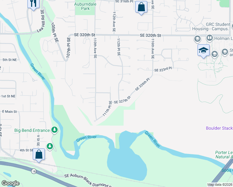 map of restaurants, bars, coffee shops, grocery stores, and more near 32538 112th Place Southeast in Auburn