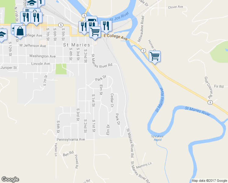 map of restaurants, bars, coffee shops, grocery stores, and more near 804 Cedar Street in Saint Maries