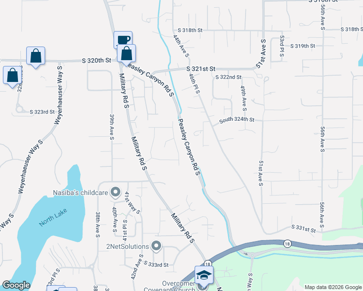 map of restaurants, bars, coffee shops, grocery stores, and more near 32516 44th Avenue South in Federal Way