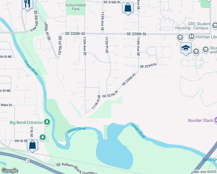 map of restaurants, bars, coffee shops, grocery stores, and more near 32538 112th Place Southeast in Auburn