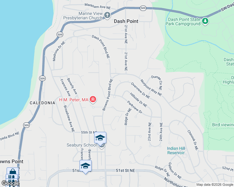 map of restaurants, bars, coffee shops, grocery stores, and more near 1853 Parkview Drive in Tacoma