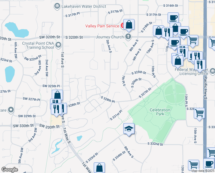 map of restaurants, bars, coffee shops, grocery stores, and more near 431 South 325th Place in Federal Way