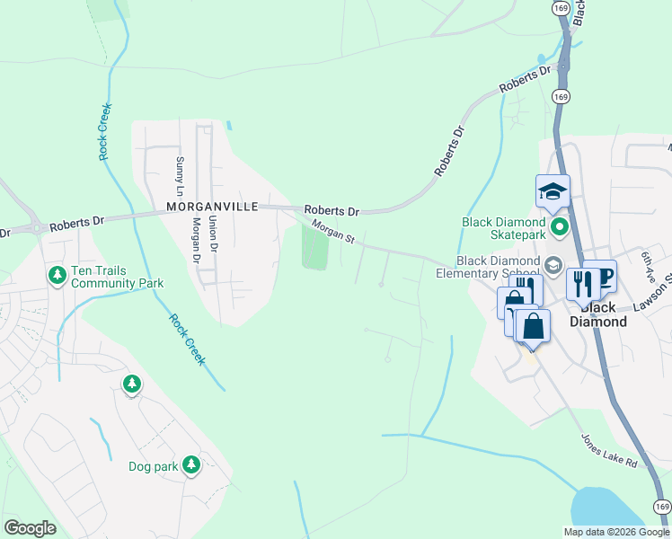 map of restaurants, bars, coffee shops, grocery stores, and more near 24418 Terrace Place in Black Diamond