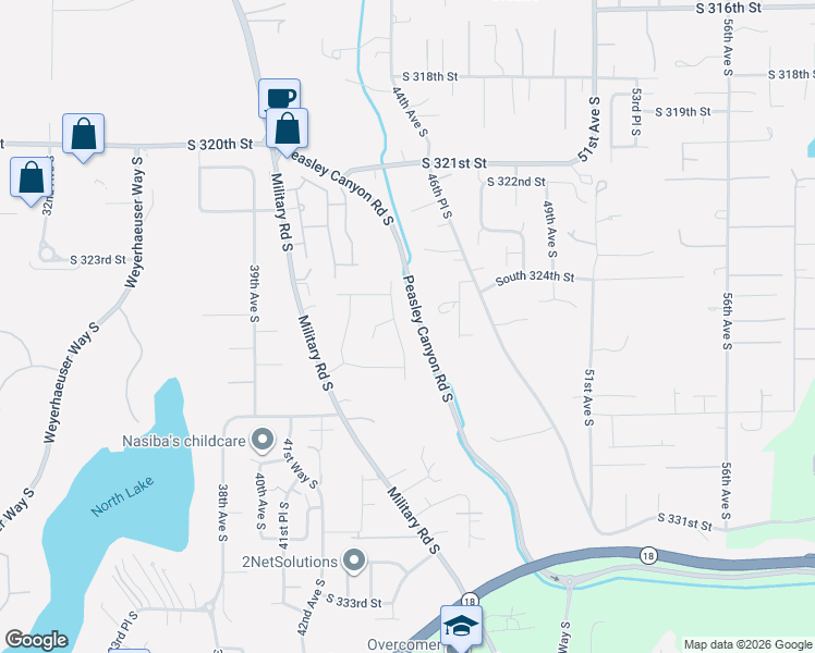 map of restaurants, bars, coffee shops, grocery stores, and more near 32516 44th Avenue South in Federal Way