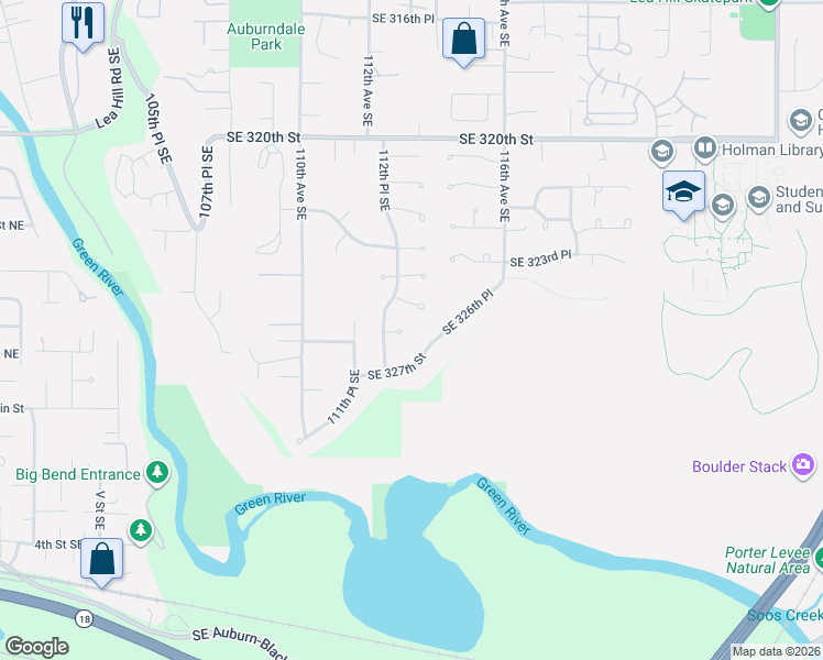 map of restaurants, bars, coffee shops, grocery stores, and more near 11312 Southeast 326th Place in Auburn