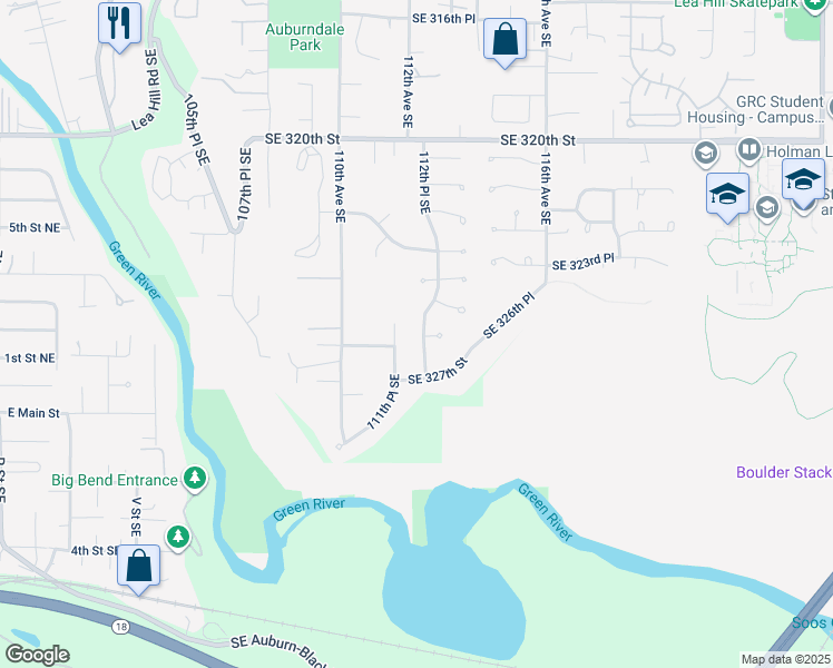 map of restaurants, bars, coffee shops, grocery stores, and more near 32538 112th Place Southeast in Auburn