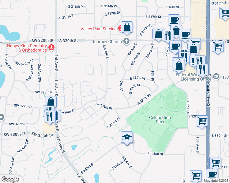 map of restaurants, bars, coffee shops, grocery stores, and more near 547 South 330th Place in Federal Way