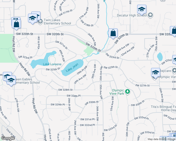 map of restaurants, bars, coffee shops, grocery stores, and more near 32613 36th Avenue Southwest in Federal Way