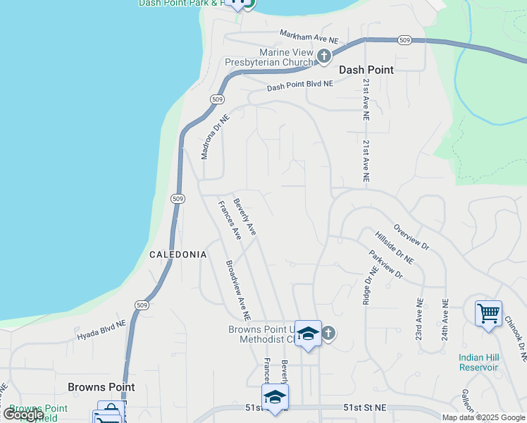 map of restaurants, bars, coffee shops, grocery stores, and more near 5937 Scenic Drive Northeast in Tacoma
