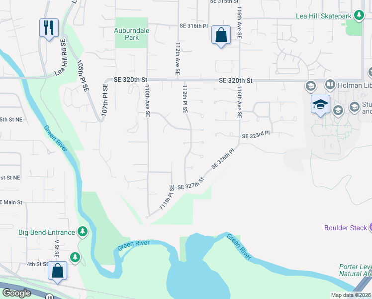 map of restaurants, bars, coffee shops, grocery stores, and more near 32405 112th Place Southeast in Auburn