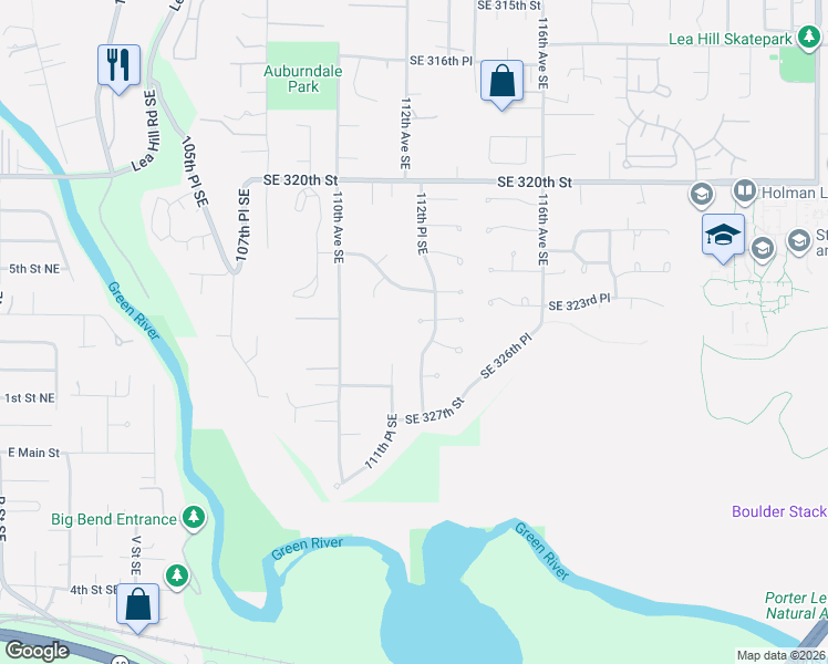 map of restaurants, bars, coffee shops, grocery stores, and more near 32405 112th Place Southeast in Auburn