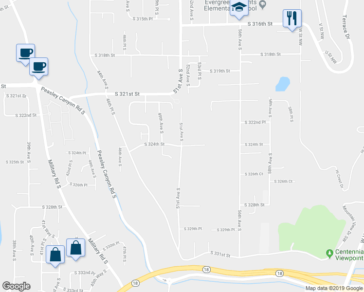map of restaurants, bars, coffee shops, grocery stores, and more near 5024 South 324th Street in Auburn