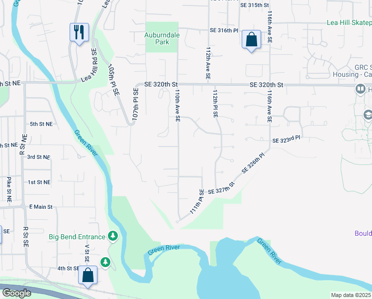 map of restaurants, bars, coffee shops, grocery stores, and more near 32408 110th Avenue Southeast in Auburn