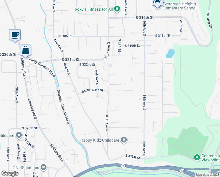 map of restaurants, bars, coffee shops, grocery stores, and more near 5024 South 324th Street in Auburn