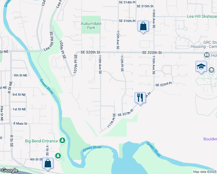 map of restaurants, bars, coffee shops, grocery stores, and more near 32408 110th Avenue Southeast in Auburn