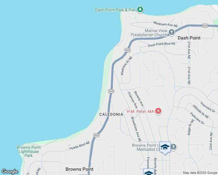 map of restaurants, bars, coffee shops, grocery stores, and more near 7820 East Side Drive Northeast in Tacoma