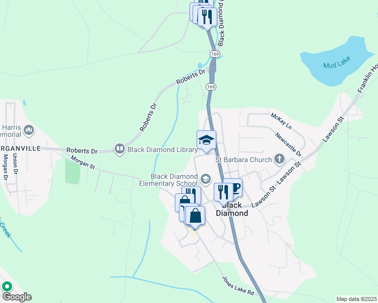 map of restaurants, bars, coffee shops, grocery stores, and more near in Black Diamond