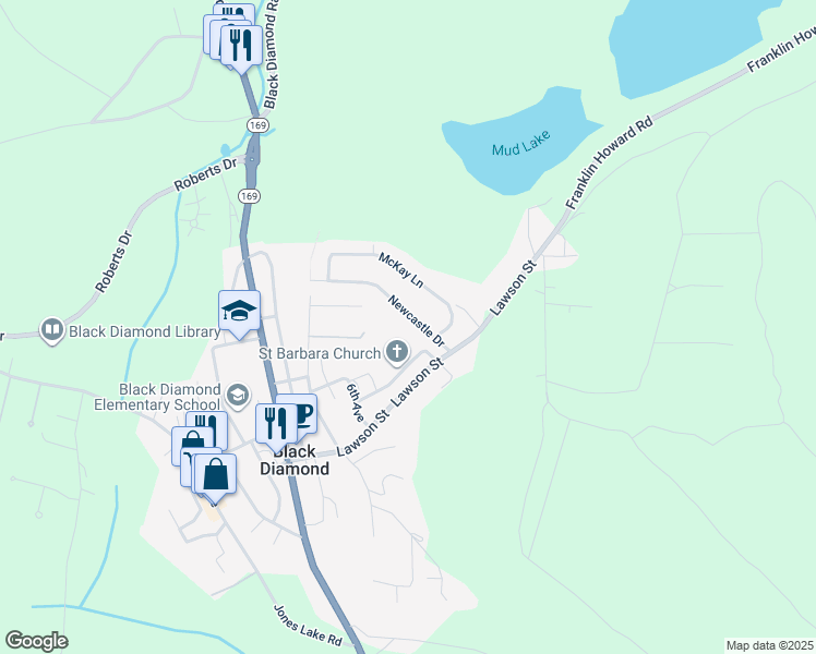 map of restaurants, bars, coffee shops, grocery stores, and more near 32513 McKay Lane in Black Diamond