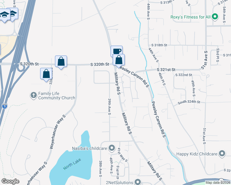 map of restaurants, bars, coffee shops, grocery stores, and more near 3921 South 322nd Street in Federal Way