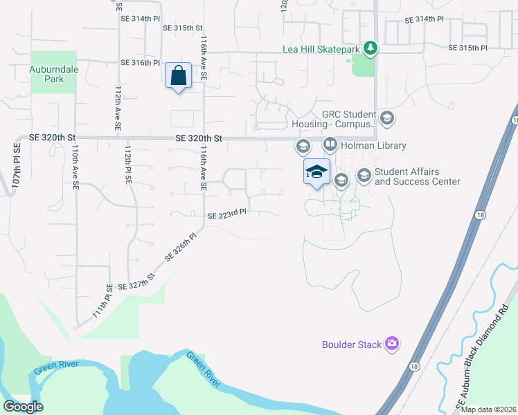map of restaurants, bars, coffee shops, grocery stores, and more near 11810 Southeast 323rd Place in Auburn