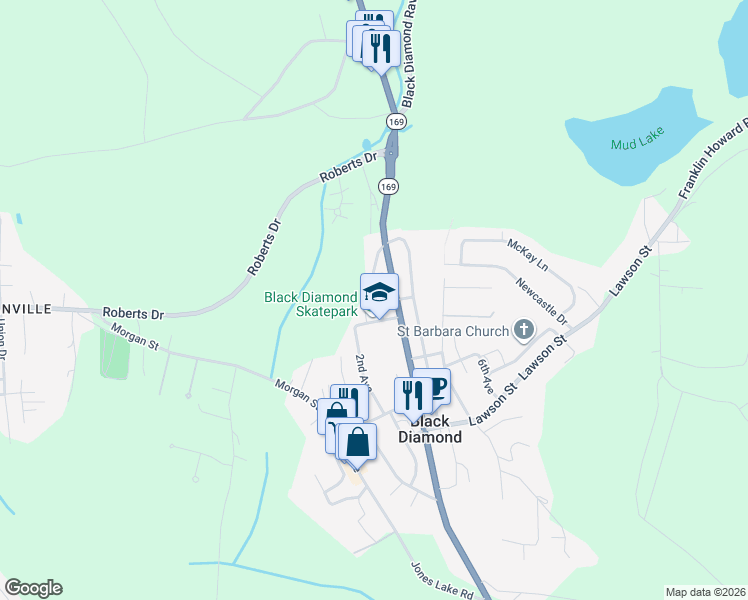 map of restaurants, bars, coffee shops, grocery stores, and more near 32223 Railroad Avenue in Black Diamond